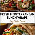 A colorful Chicken Veggie Wrap filled with Mediterranean flavors, fresh greens, and pita bread.